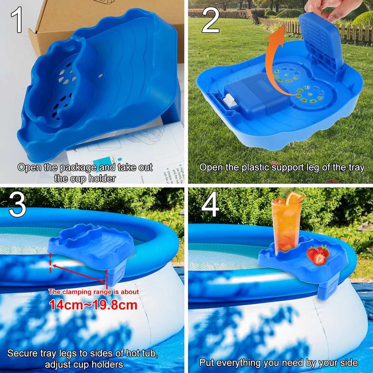 2Pcs Hot Tub Table Tray Adjustable Hot Tub Side Table with 2 Cup Holders Nonslip Inflatable Pool Drink Cup Holder Above Ground