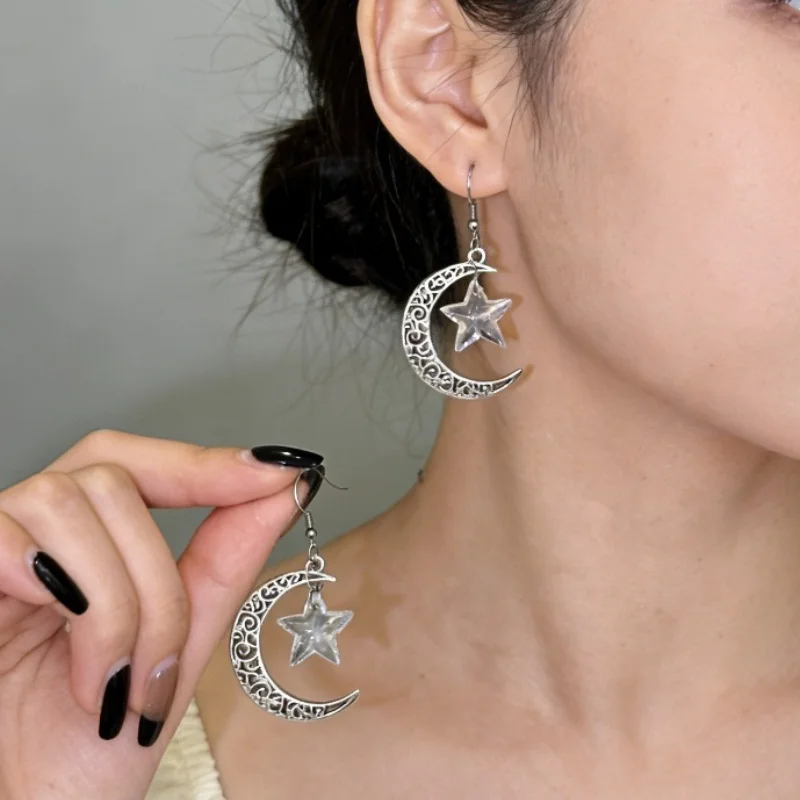 Fashionable Elegant Retro Temperament Moon Sun Stars Hollowed Out Versatile Simple Women's Earrings Wedding Banquet Gifts