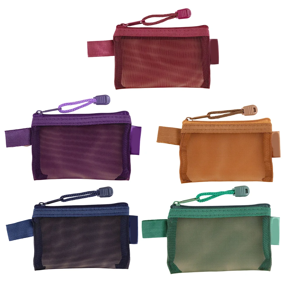 Zipper Mesh Bag Nylon Small Makeup Zipper Mesh Pouch Earphone Storage Bags Multi-purpose Square Bag Coin Bag