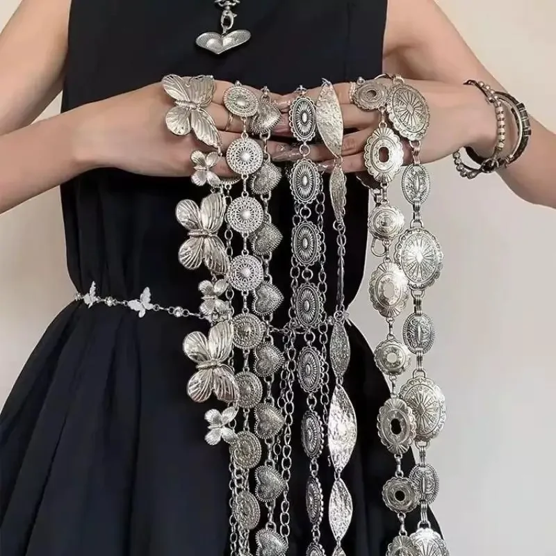 خمر البيضاوي مشتهى سلسلة الخصر المعدنية للنساء ريترو ستايل رائعة الذهب اللون مطلي حزام سلاسل موضة مجوهرات للجسم هدايا