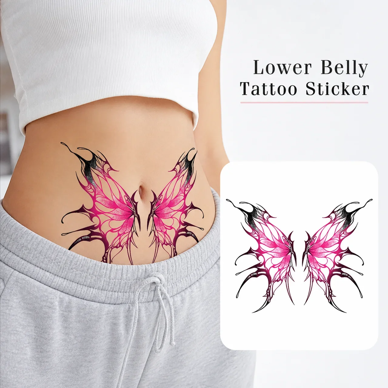 1 Sheet Per Pack Temporary Tattoo Sticker Black and Red Pink Waterproof Long Lasting Butterfly Y2k Gothic Waist for Women