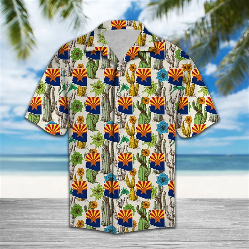 

Fashion Cactus Pattern Hawaiian Shirts For Men Summer Casual Holiday Vacation 3D Printed Shirt Loose Breathable Lapel Blouses