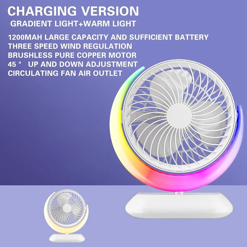 Desktop Rotatable USB Fan 3 Speeds Fan Night Light Mini Fan Personal Fan For Bedroom Home Office Desktop Travel