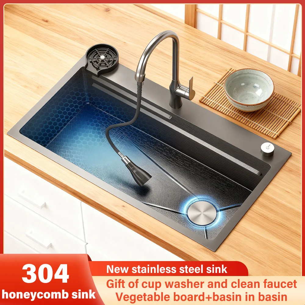 

Kitchen Sink Stainless Steel Large Single Slot Scratch and Abrasion Resistant Nano Honeycomb Embossed Household Wash Dish Basin