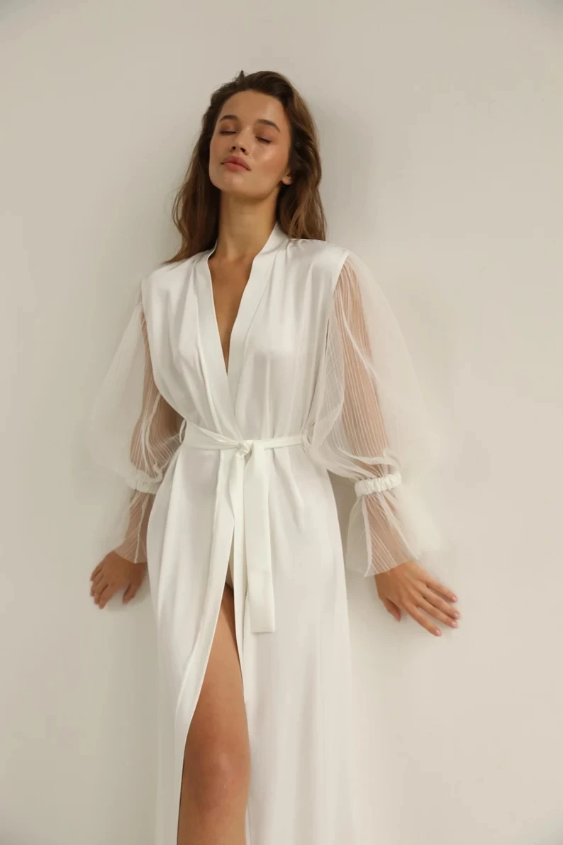 Robe de mariée en satin à manches larges pour femmes, robe de mariée boudoir, longueur au sol, inj Party, patients blancs