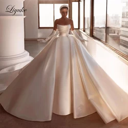 Liyuke-vestido De novia De satén escalonado De lujo, vestido De boda sin mangas con cuentas y perlas, faldas nupciales con hombros descubiertos