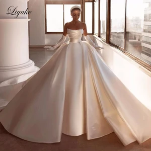 Liyuke Luxus in Satinschichten Tanzkleid Hochzeitskleid Hochzeit absetzlose Perlen Perlen Perlen aus Schulterbrautschwärmen 9 Hauptverkaufskleid Braut Satin Luxus - №3