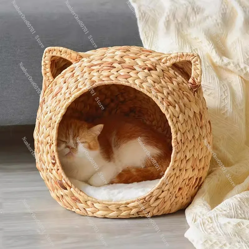 手編みのカタイル猫用ベッド、半密閉型の自然冷却ペットハウス、オールシーズン対応の猫用ヴィラ