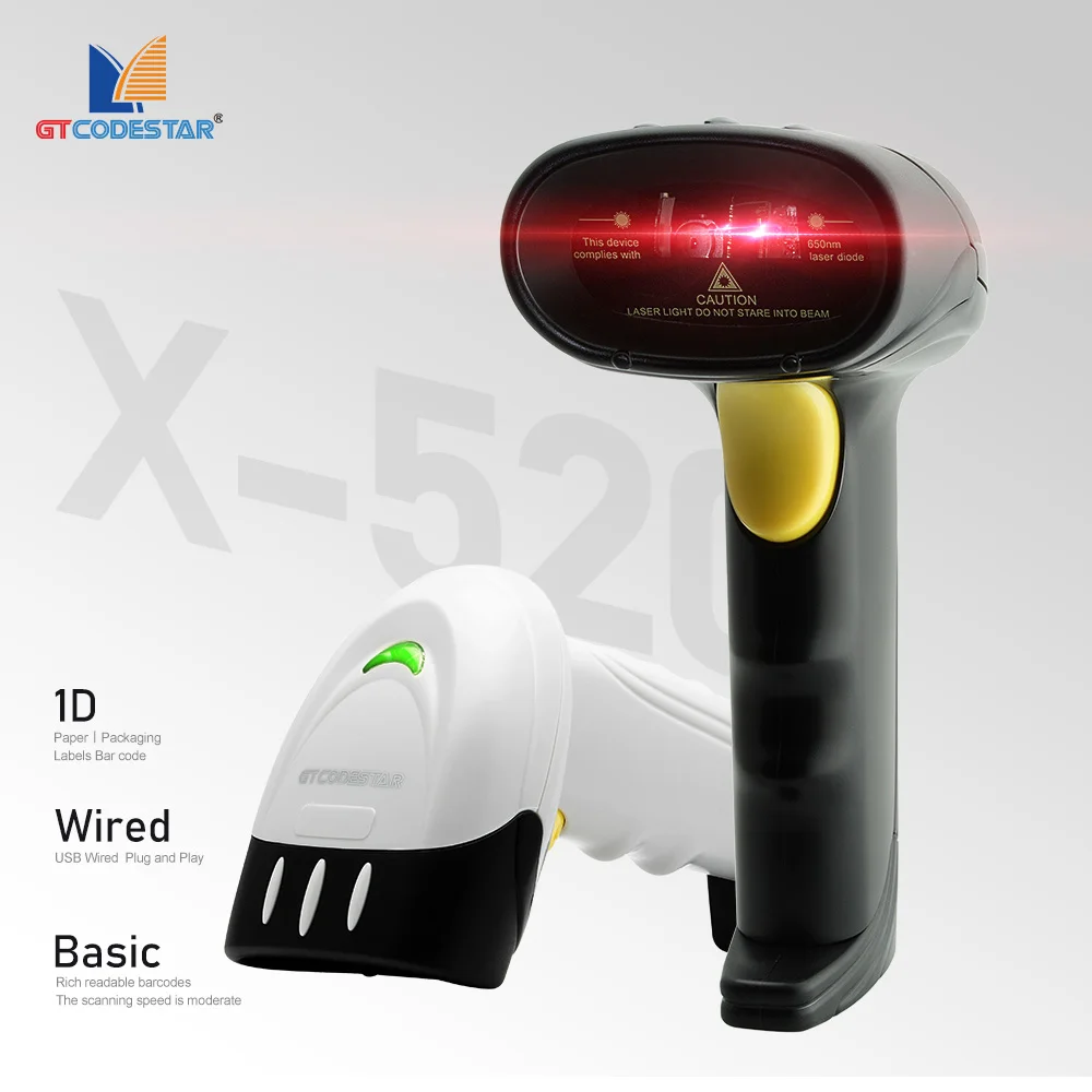 

GTCODESTAR X-520 Высокоскоростной сканер штрих-кода Ручной считыватель штрих-кодов 1D
