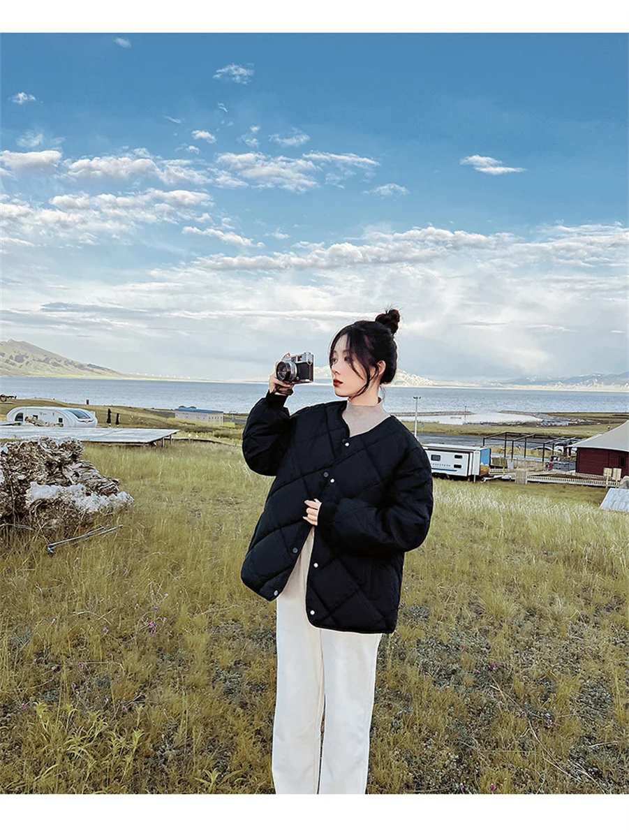 معطف فضفاض من القطن بسحاب للنساء خفيف الوزن للخريف والشتاء ملابس خارجية دافئة موضة كورية سترة بيسبول جديدة للنساء 2026