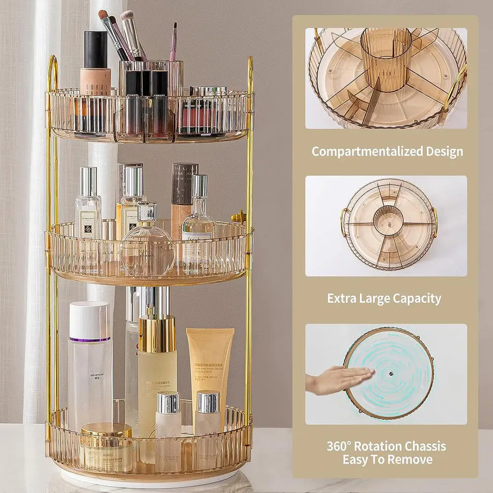 360° Rotating Cosmetics Storage Rack Large-capacity Perfume Skin Care Product Organizer Toilet Dressing Table Storage Shelf