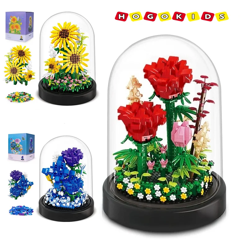 

Flower Rose Bouquet Building Kit DIY Flowers with Cover Botanical Collection Building Blocks Bricks Desk Home Decoration Gift