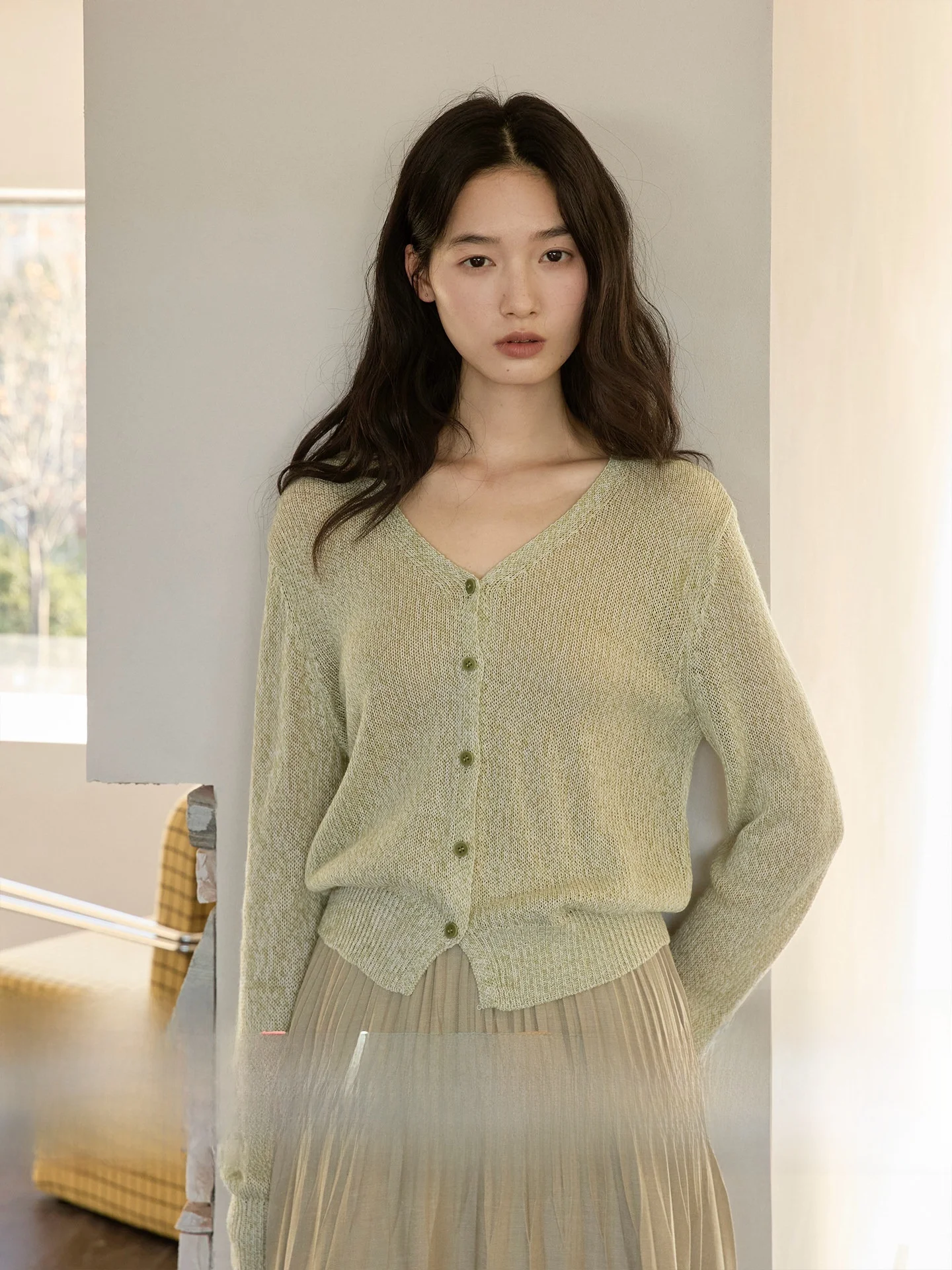 

GINNKEE Wool Blend Knitted V-Ne Long Sve Open Cardigan Soft French Sle Loose Fit Casual Everyday Wear Breathable