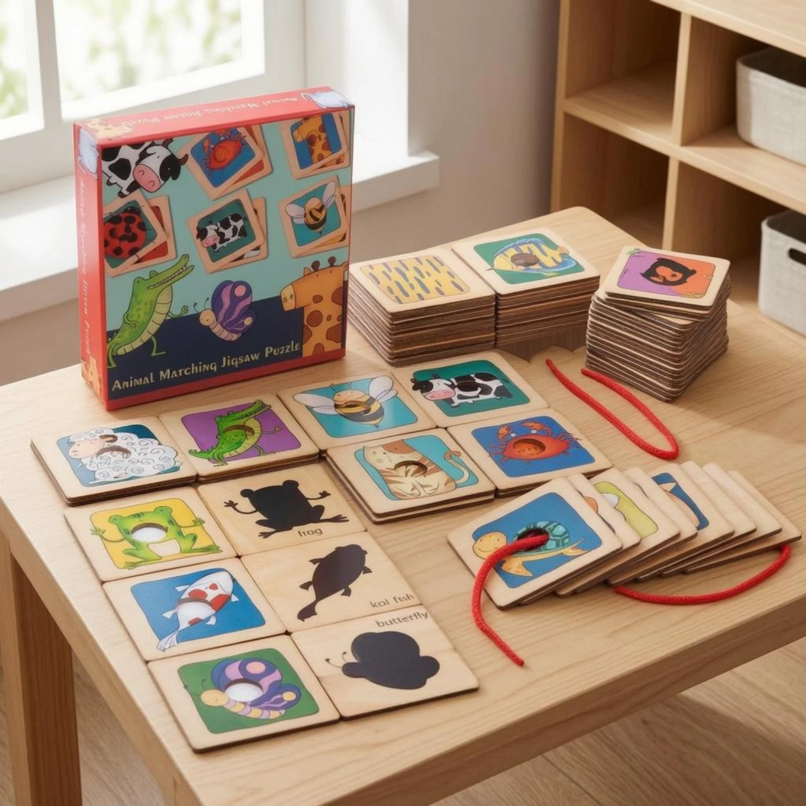 

Animal Shadow Puzzle Linden Plywood Wooden Animal Puzzle Learning Toy Flat Tiles