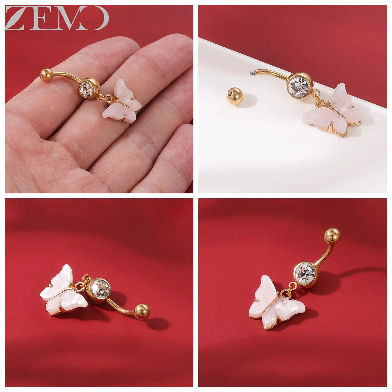ZEMO 1 PC 14G จี้สแตนเลสสตีลแหวนผู้หญิง Cubic Zircon Belly แหวน Moon Star Cat Belly ปุ่มเจาะเครื่องประดับ 10 มม.