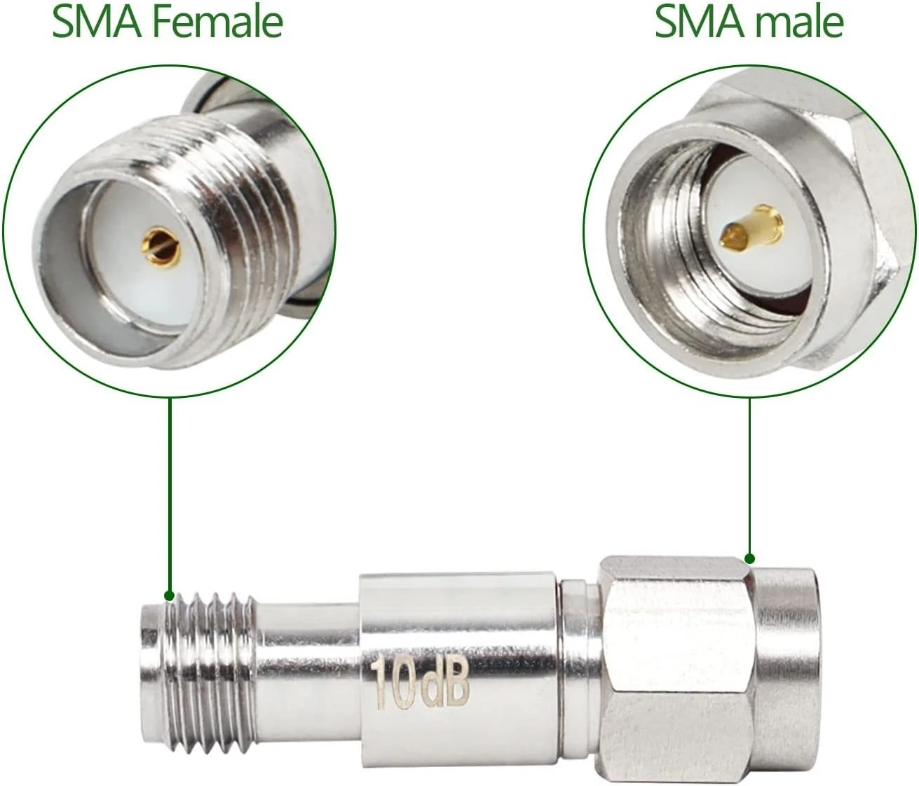 SMA Attenuator 2W DC-18G Coaxial Fixed Attenuator 1/2/3/5/6/10/15/20/30dB 50 Ohm RF Test Component Female Male