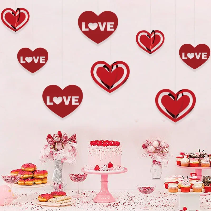 

8Pcs Valentine's Day Romantic LOVE Heart Hanging Wall Ornament for Wedding Engagement Valentine's Day Birthday Party Decoration