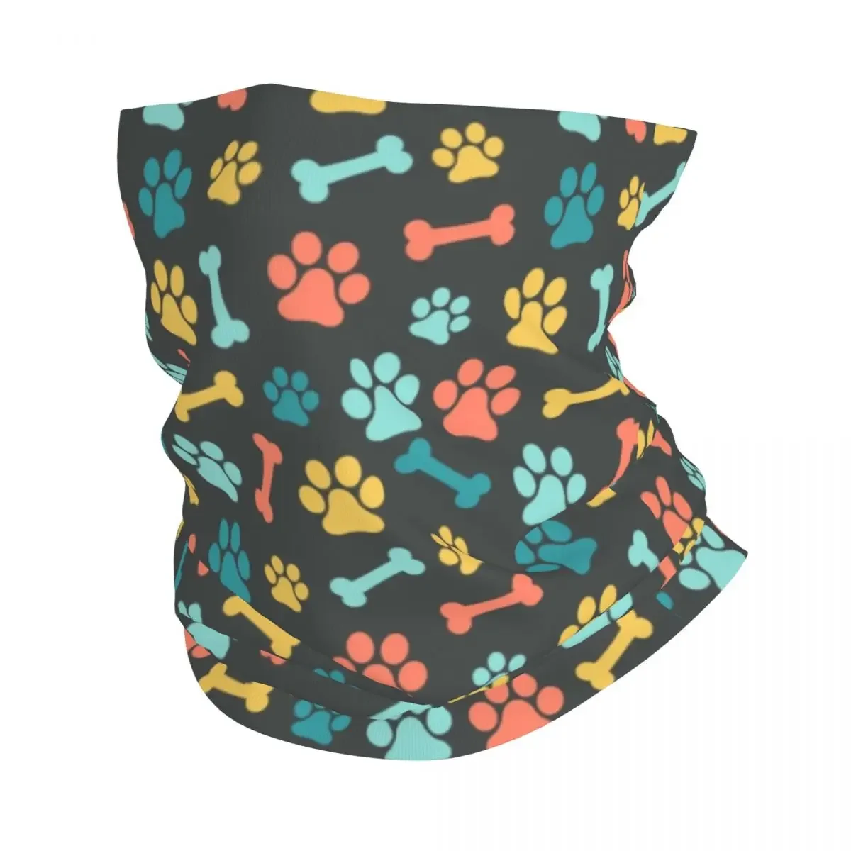 Pet Puppy Paws And Bones Pattern Bandana Neck Gaiter for Hiking Hunting Men Women Wrap Scarf Dog Footprint Gift Headband Warmer