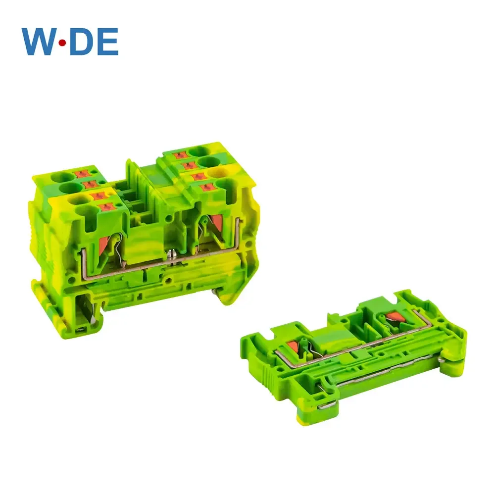 10Pcs PT-4-PE Din Rail Ground Terminal Block Spring Feed Through Connection Push In PT4-PE Wire Conductor