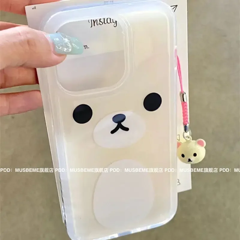 New Kawaii Rilakkuma Mobile Phone Shell Iphone15/14/13/12/11Promax With Pendant Soft Shell Anti Fall Cartoon Gift For Girls