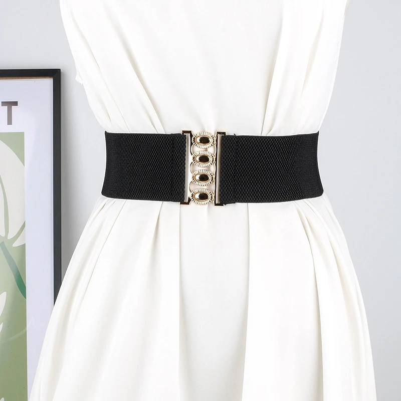 

Women's Wide Elastic Waist Belt Fashion Simple Metal Buckle Waistband Corset Cinch Belt Dress Stretchy Belts