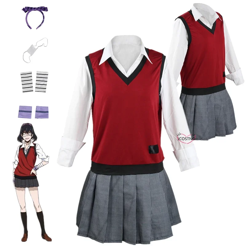 Anime Kakegurui ikishima midari full set shirt vest skirt for women Girl Halloween party cosplay costume birthday gift with wig