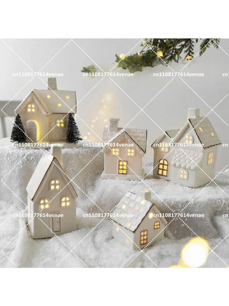 Christmas tree house creative ceramic ornaments luminous snow house snow house scene arrangement tabletop small ornaments