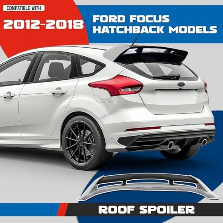 Spoiler de teto KUAFU compatível com modelos Ford Focus Hatchback 2012-2018 Spoiler de vento traseiro plástico cinza preto pintado para Enhan