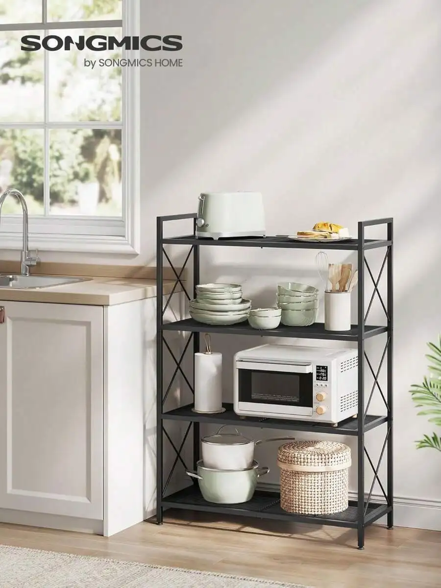 4-Tier Metal Storage Rack, Shelving Unit With X Side Frames, Dense Mesh, 12.6 X 31.5 X 44.3 Inches, For Entryway, Kitchen, Livin