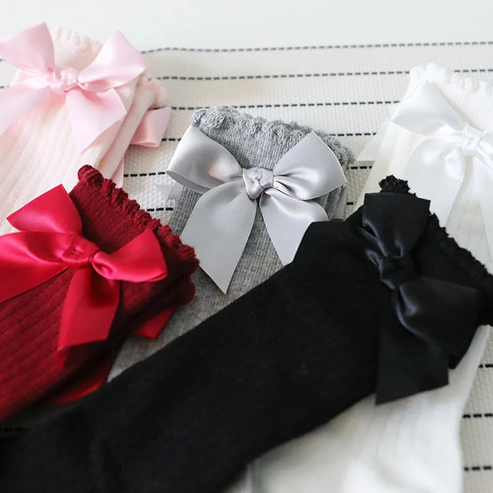 Knee High Socks Girl Long Soft Cotton Lace Baby Socks Kids Socks Meias Princess Toddlers Girls Big Bow Children Cartoon