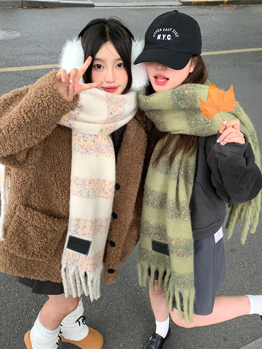 

Fashionable Autumn And Winter Scarf For Women Thickened Knitwear With Colorful Polka Dots And Stripes To Keep Neck