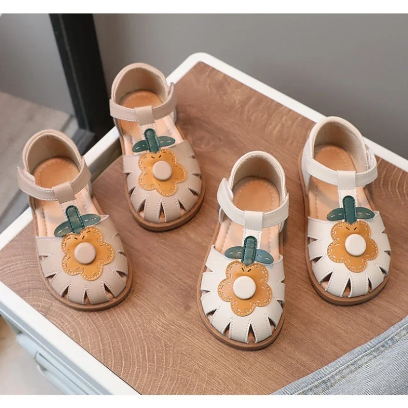 Sandals for Girls Fashion Applique Flowers Summer Children\'s Beach Sandals Close toes Kids Garden Shoes