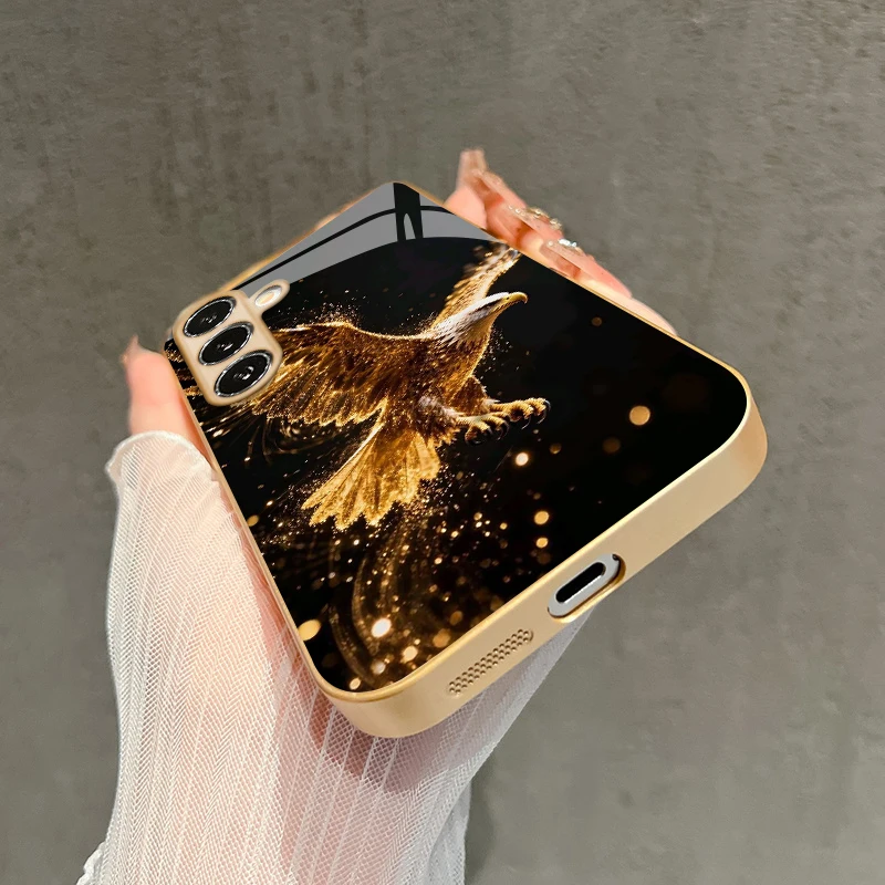 2D Golden Eagle Spread Wings Pattern Mobile Phone Case for Samsung S26 S25 S24 S23 S22 S21 S20 A56 Gold Glass Protective Cover view 5