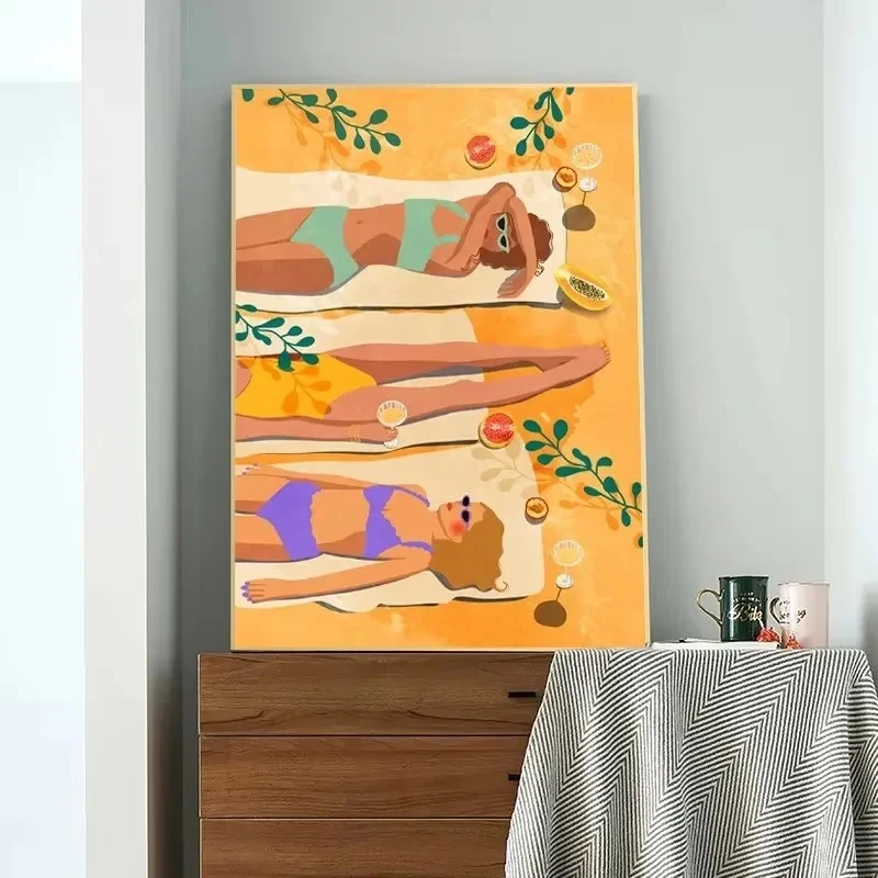 الملونة بوهو قماش اللوحة مثير فتاة شرب النبيذ الفاكهة مجردة جدار الفن الملصقات وطباعة جدار صور لغرفة المعيشة ديكور #5