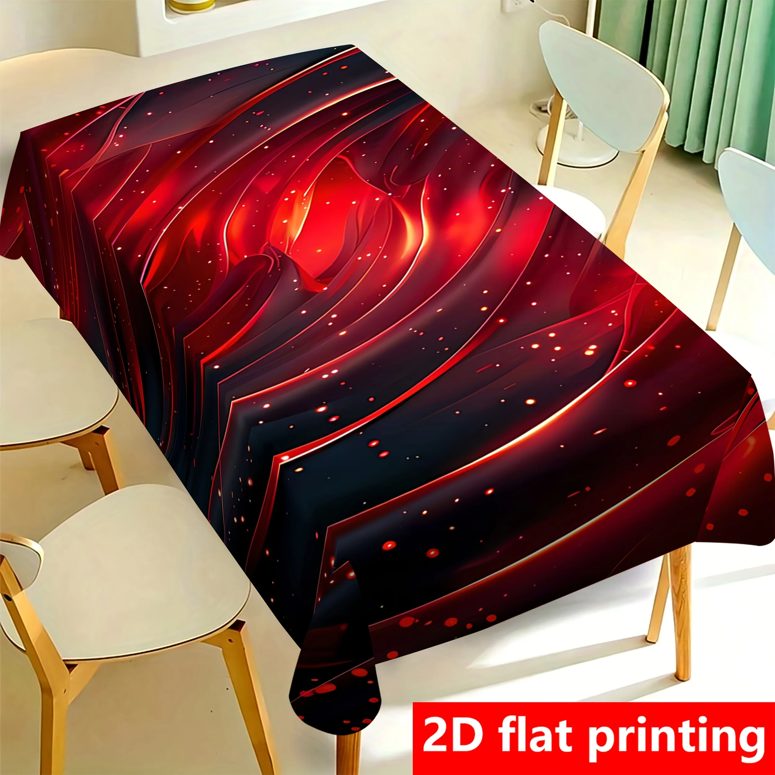 VIKAMA Red Abstract & Starry Flow Tablecloth, 6 Designs, Rectangle Waterproof Table Cover for Dining