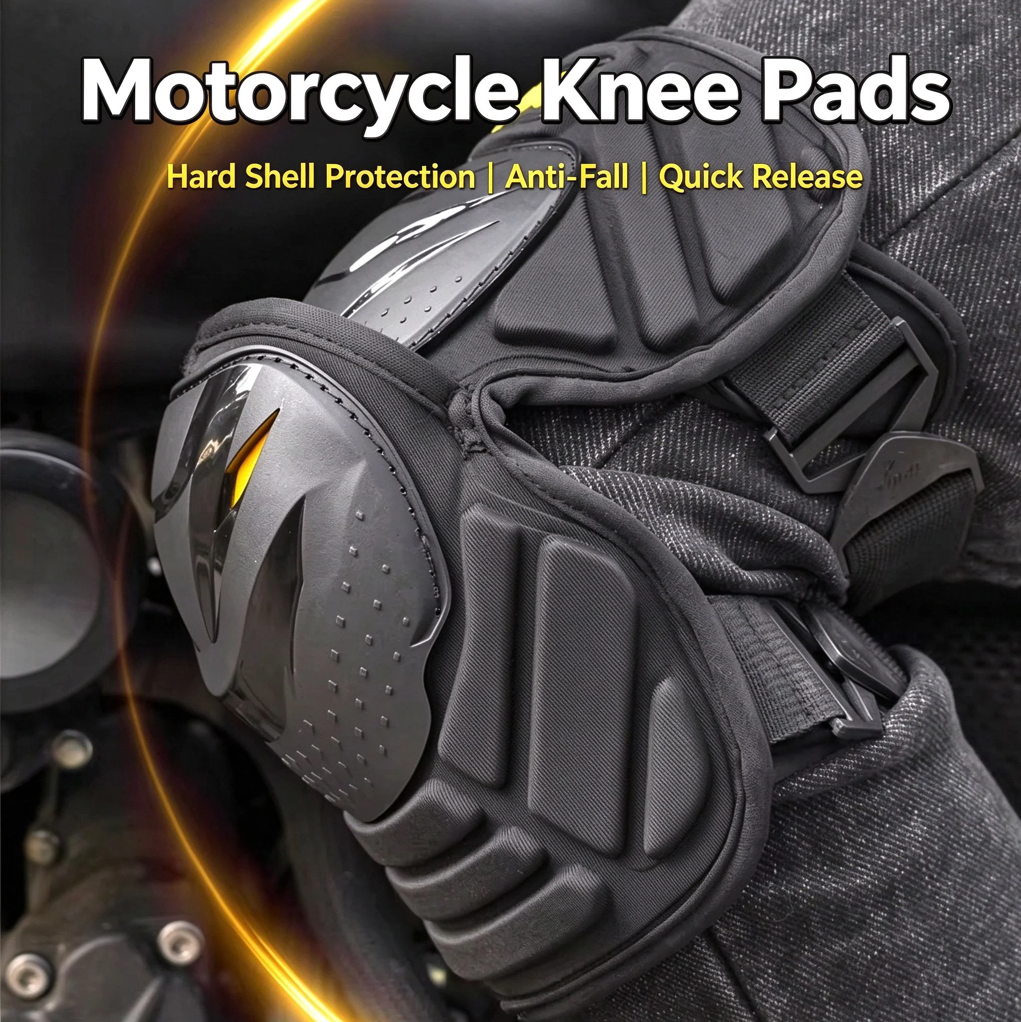 All Season Motorcycle Knee Pads Fleece Lined & Unlined Anti-Fall Quick Release Segmented Hard Shell Reflective Guards Motorbike