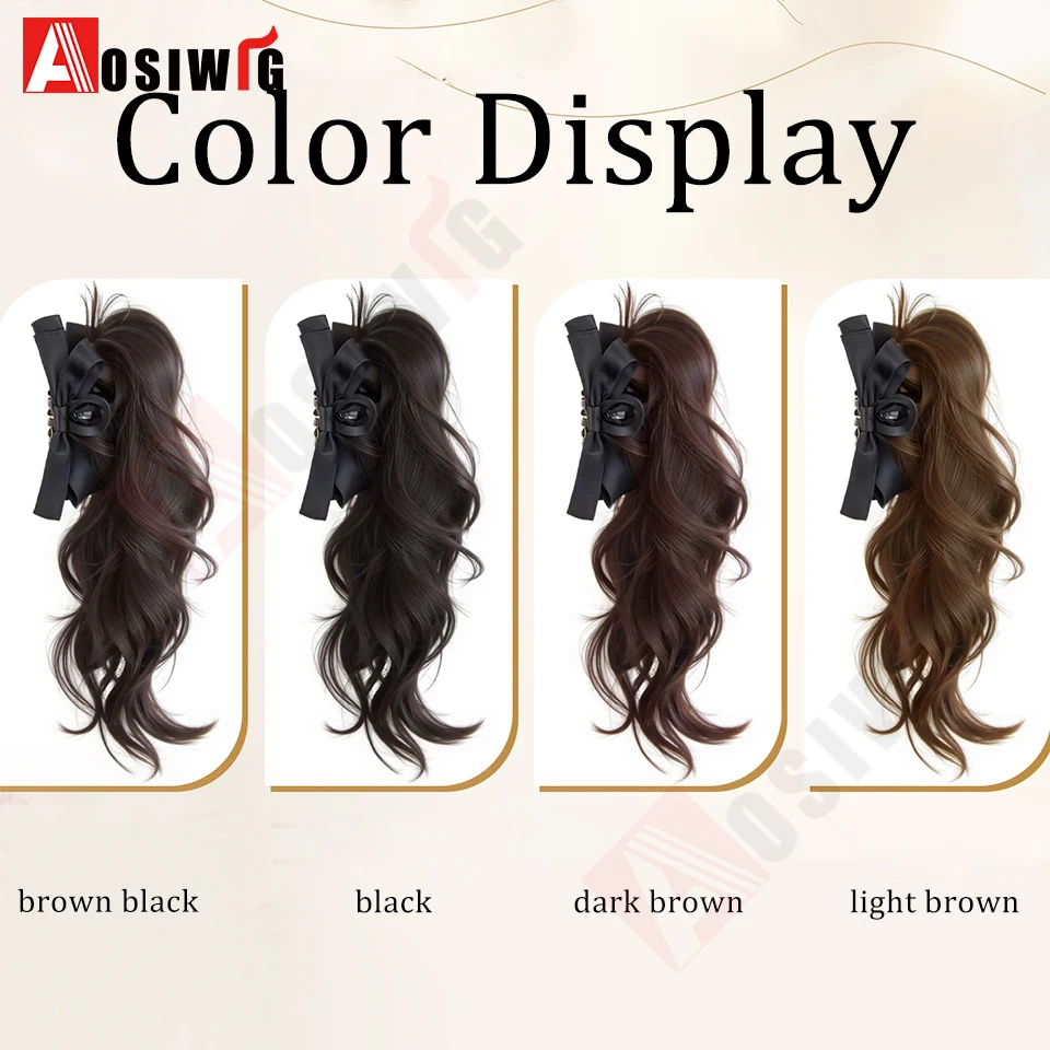14inch/12inch Synthetic Bow Tie Claw Ponytail Wig Long Curly High Ponytail Fluffy Natural Ponytail Hair Extensions For Women image 2