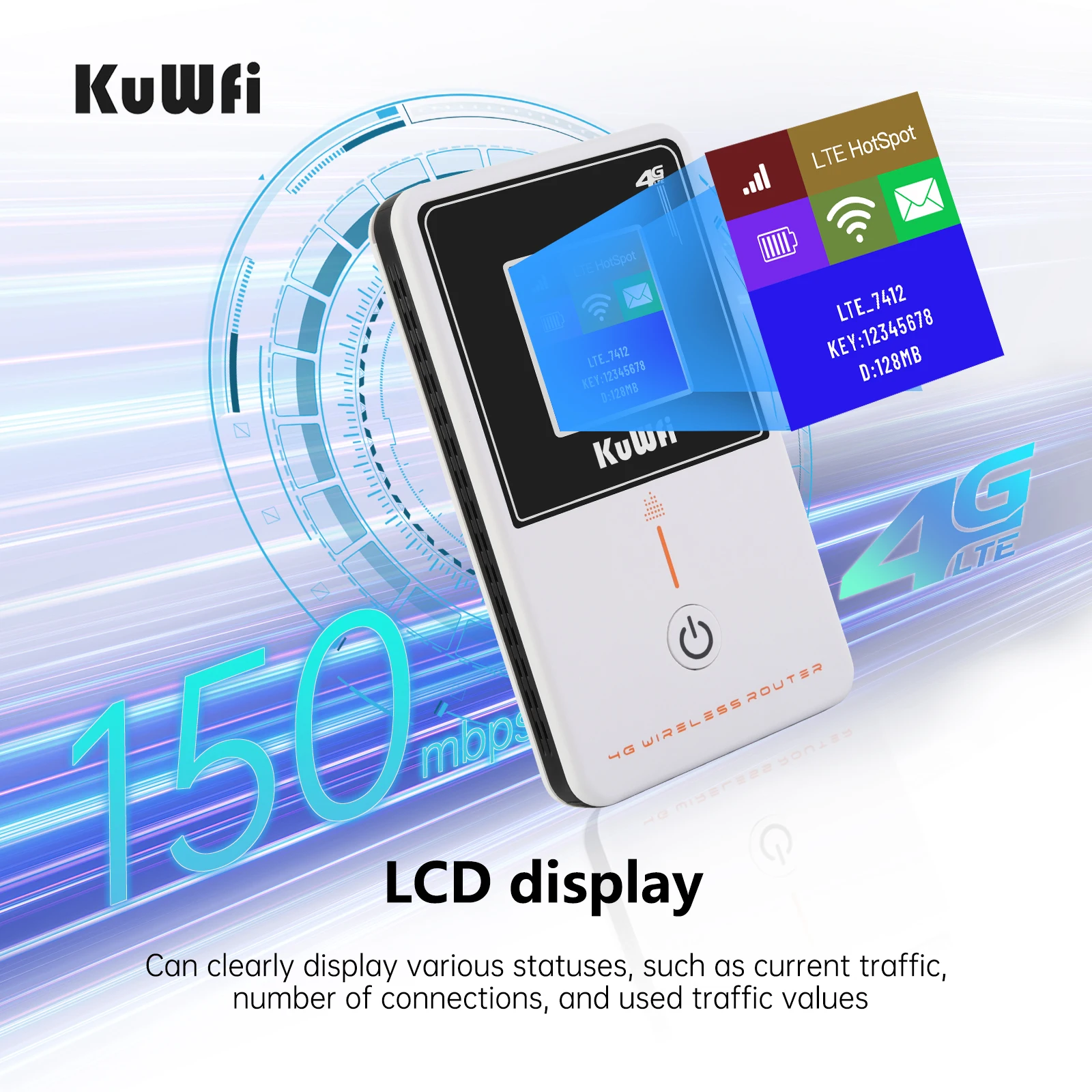 KuWfi 4G LTE Router 150Mbps Mini Protable Wireless 4G Wi-Fi Router 2100mAh Hotspot Modem with SIM Card Slot Support WPS Firewall