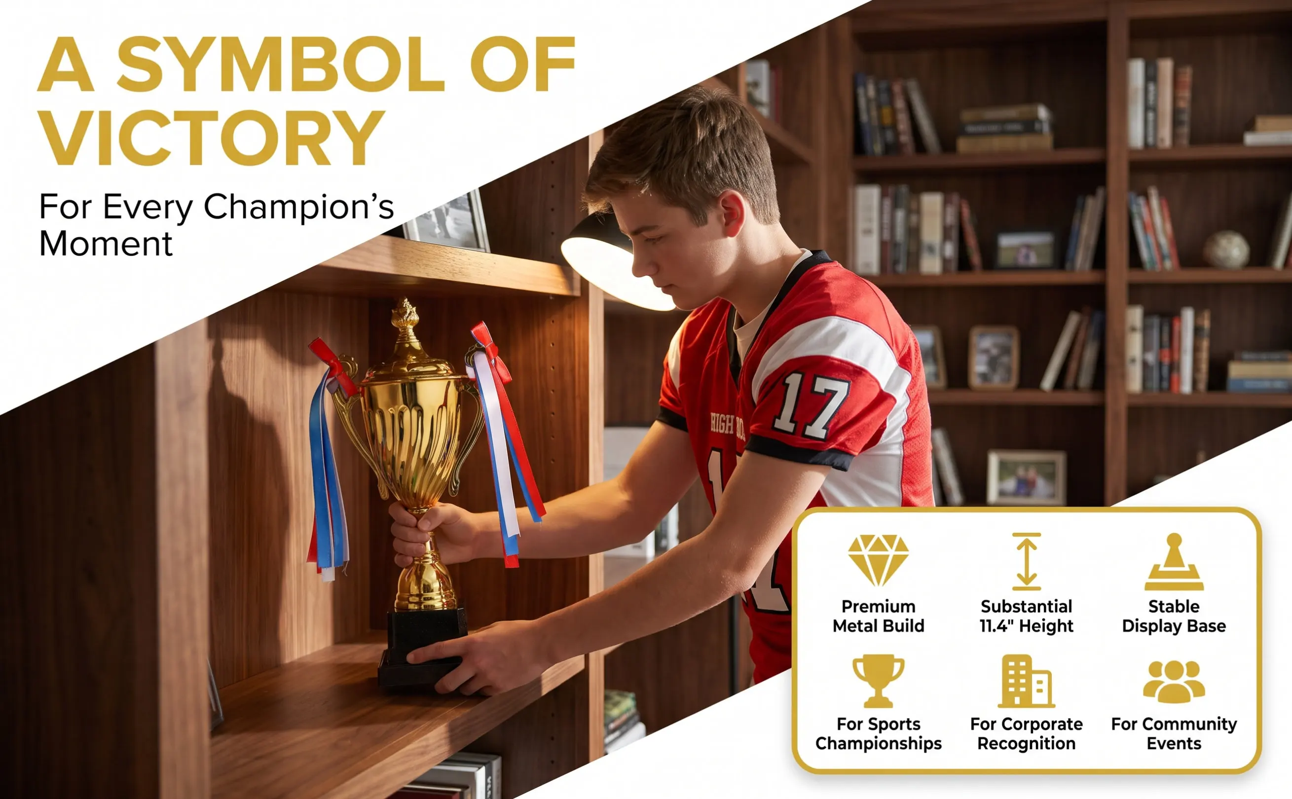 Large Metal Trophy Award Polished Sports Celebration Trophy Cup Winner Prize Decor Awards and Trophies Winning Prize for Sports,