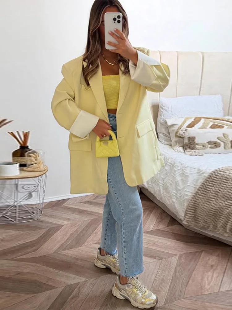 Elegantní pruhované sako Y2K pro ženy, podzim/zima 2025, dlouhý rukáv, kabát, dámské ležérní jednořadé dámské svrchní oblečení - náhled 6