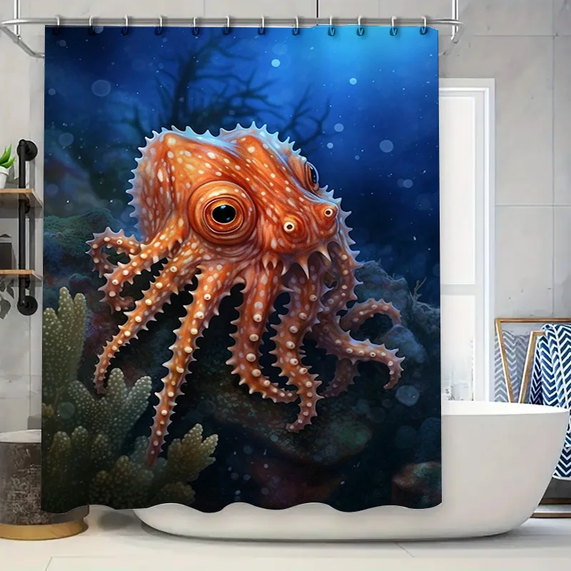 

Занавеска для душа «Осьминог» «Подводный мир», синий фон с принтом коралловой рыбы, полиэфирная ткань, водонепроницаемый декор для ванной комнаты (180x