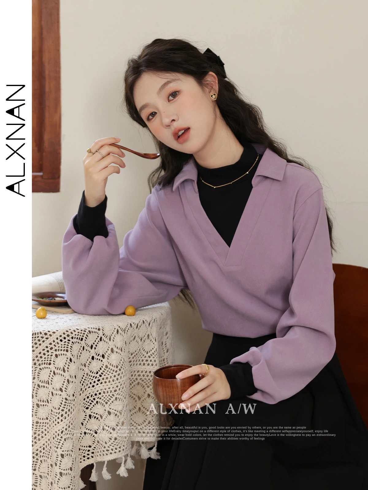 

ALXNAN фиолетовая лоскутная рубашка женская искусственная двухсекционная повседневная офисная женская блузка 2025 осенняя рубашка с длинным рукавом женская LXN31880