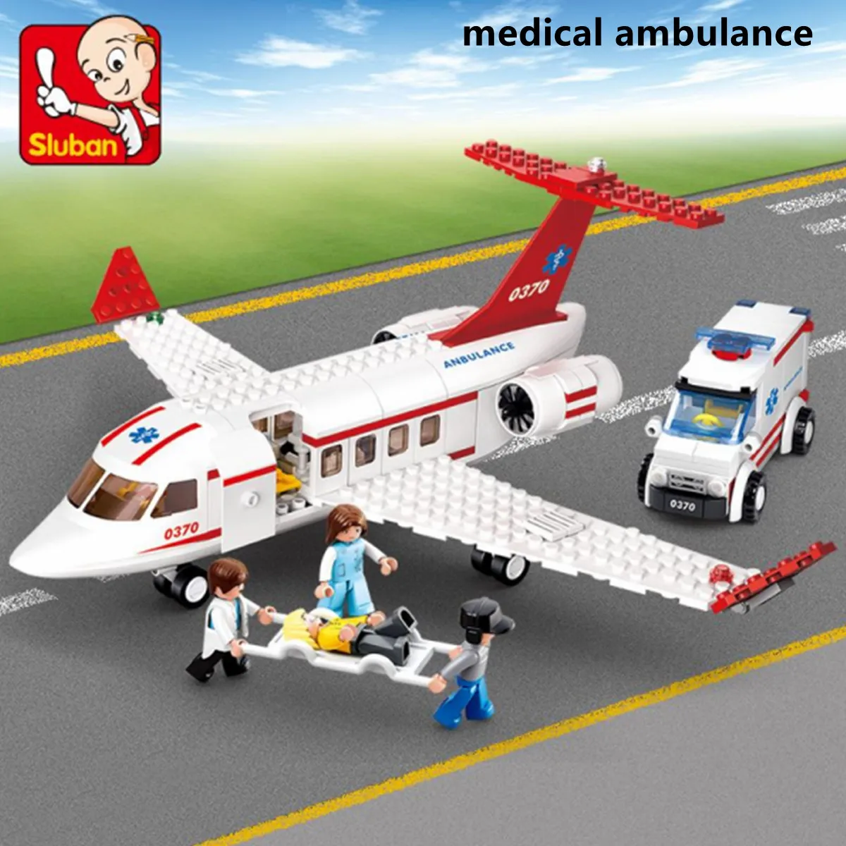 Sluban Building Block Toys Aviation Ambulance Plane 335PCS Bricks B0370 Medical Aircraft Compatbile With Leading Brands Construc