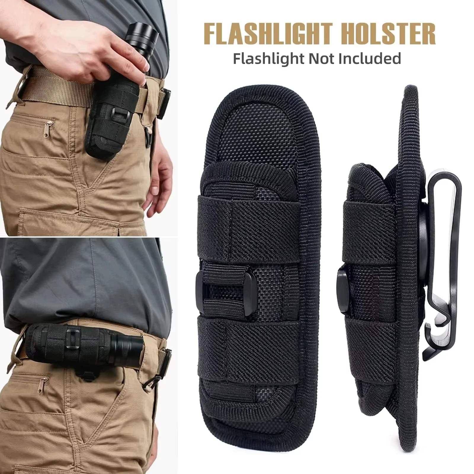 Bolsa Tática para Lanterna, Suporte de Cinto Durável para Iluminação de Caça, Acessório para Kits de Sobrevivência ao Ar Livre com Mosquetão de 360 Graus