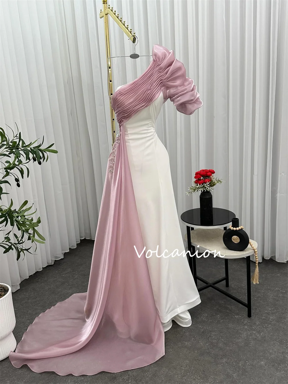 Gaun Panjang Satu Bahu A-line Ruffle Lipat Jersey Cocok Kustom Gaya Modern Pesta Acara Dipesan Lebih Dahulu