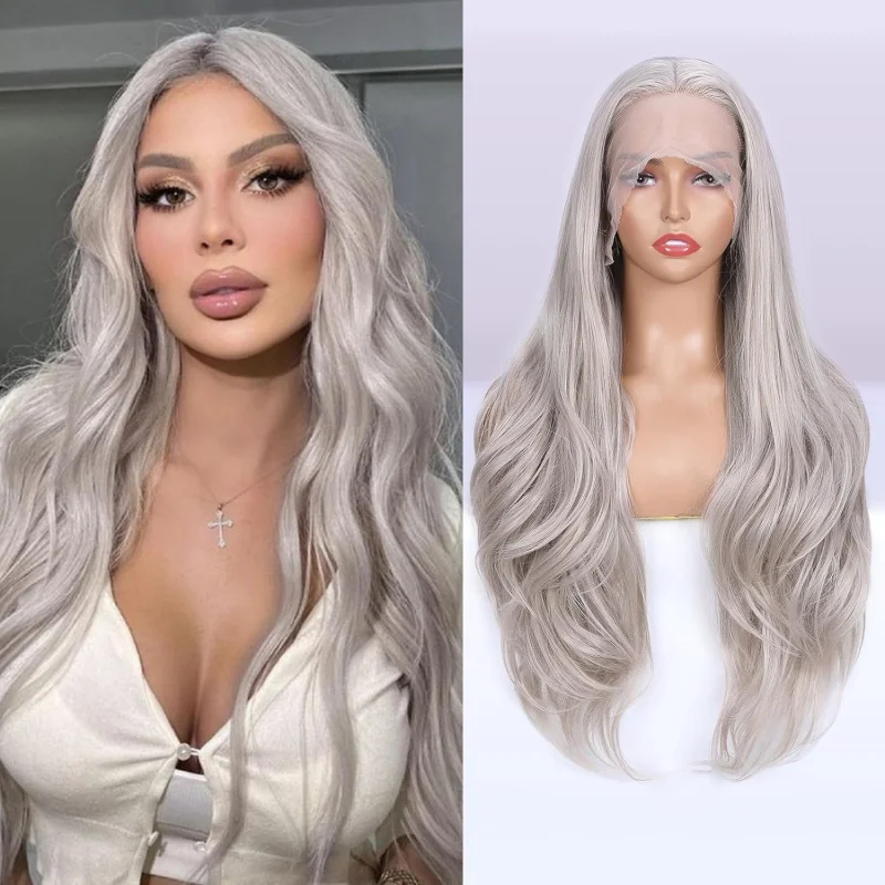 Front lace , women's long curly wavy wig