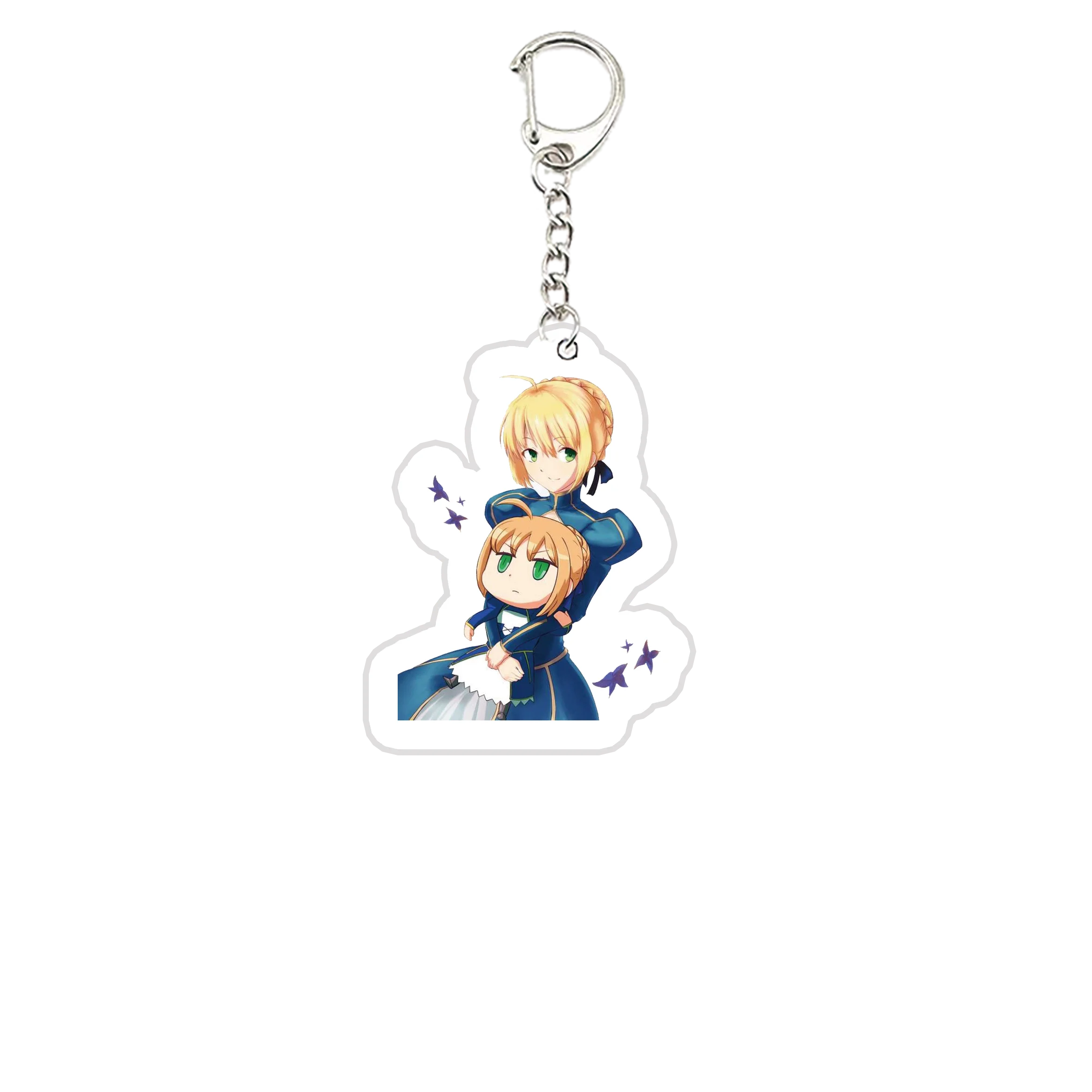 Acrylic Fate Stay Night Keyring Key Chains Cute Artoria Pendragon Saber KeyChain Pendant KeyRing for Accessories Bag Fans Gifts