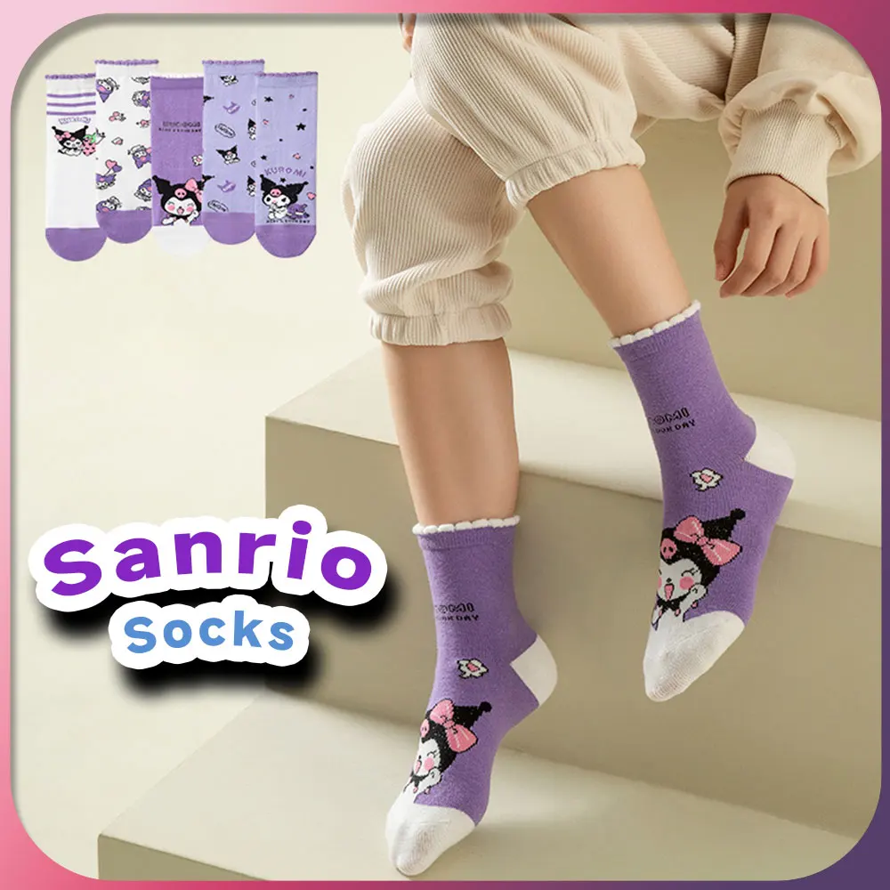 5pcs Kawaii Kuromi Children Socks Sanrio Anime Cute Warm Soft Comfort Breathable Purple Low Cut Ankle Casual Socks