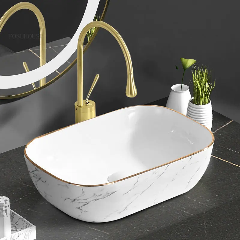 

Nordic Ceramic Bathroom Sinks Light Luxury Oval Countertop Basin Balcony Washbasin Single Basin Home Small Apartment Art Basin