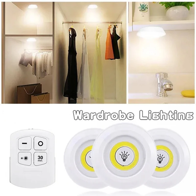 Dimmable LED sob a luz do armário com controle remoto, operado a pilhas, armário, iluminação do banheiro, noite